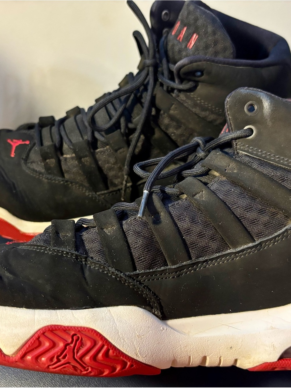 Jordan Black and Red High-Top Basketball Sneakers